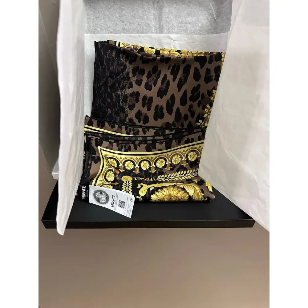 Versace Leopard Print Silk Scarf